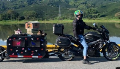 Dos colombianos dejaron todo para recorrer el país junto a sus mascotas en motocicleta