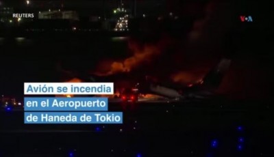 Avión se incendia en aeropuerto de Tokio